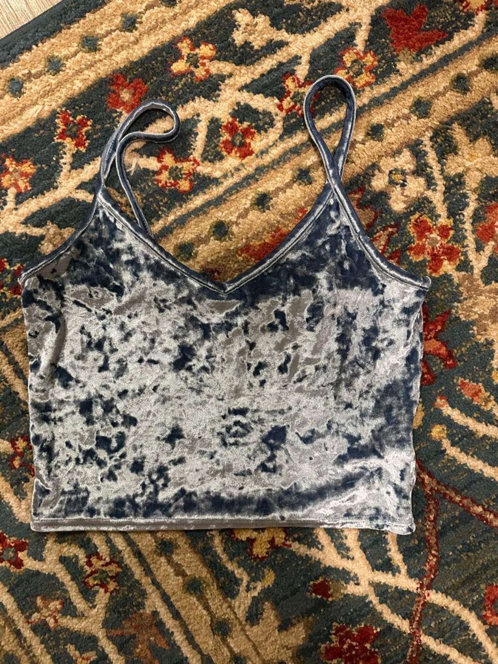 Urban Outfitters Kimche Blue  Velvet Spaghetti Strap Crop Top - Blue